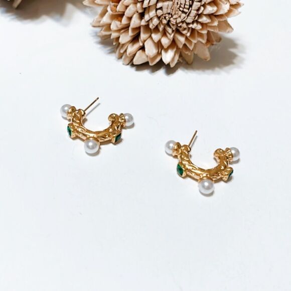 Pearl hoop earrings M292 - Picture 4 of 5